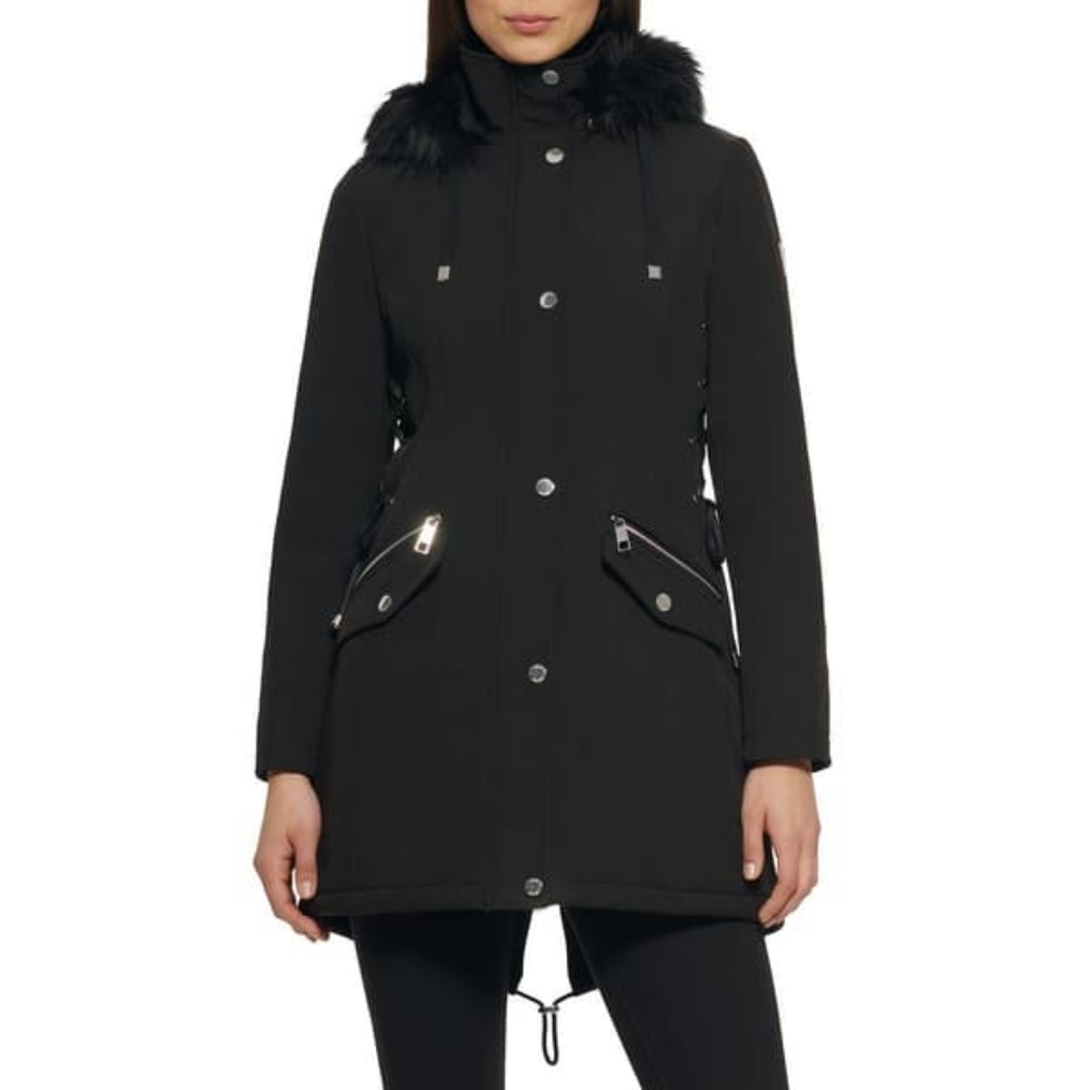 Guess Jacket with Removable Fur-lined Hood - Black, Large